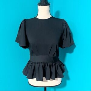 Express XS Black Peplum Hem Ruffle Sleeve Blouse Top